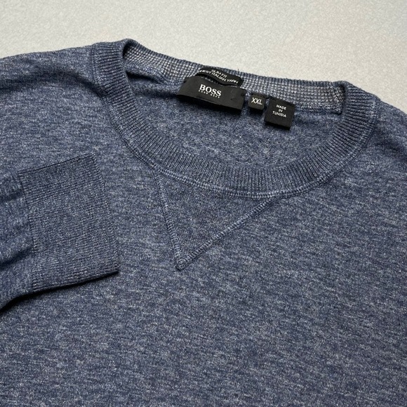 Hugo Boss Slim Fit Blue Italian Yarn Crewneck Sweater Mens XXL Heathered Knit